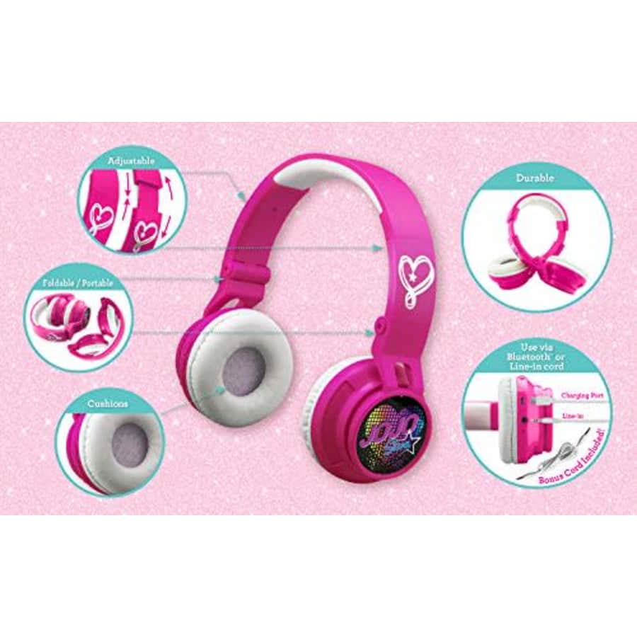 eKids JoJo Siwa Kids Bluetooth Headphones for Wireless Rechargeable Foldable Bluetooth Headphones with for $27