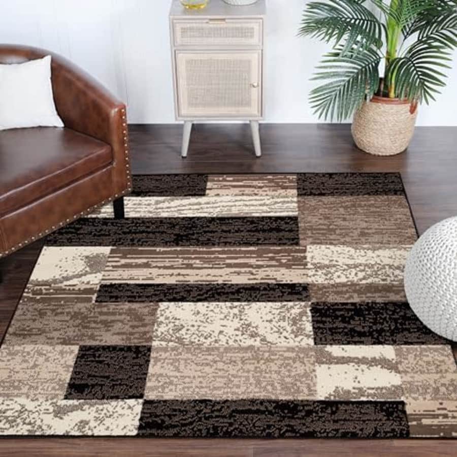 Superior Indoor Area Rug, Jute Backed, Modern Geometric Patchwork Floor Decor for Bedroom, Office, for $44