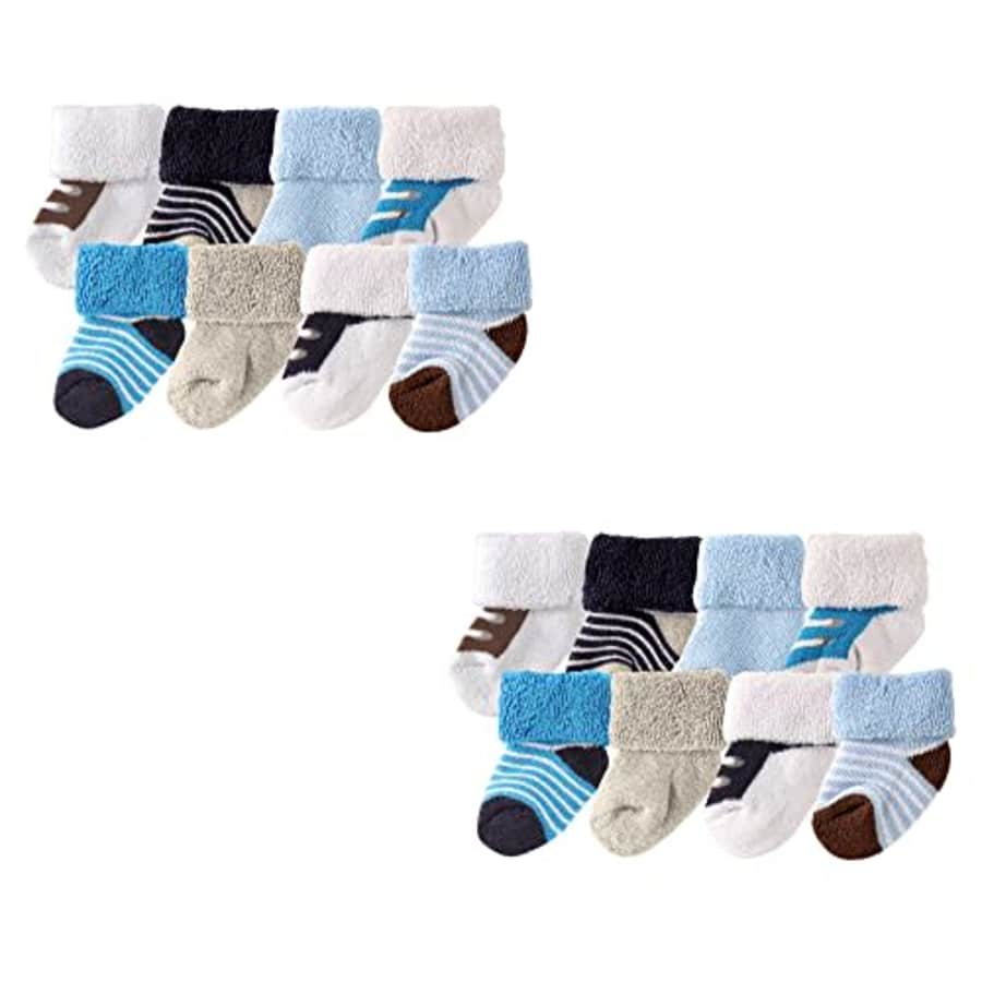 Luvable Friends Unisex Baby Newborn and Baby Terry Socks, Blue Brown 16-Piece, 6-12 Months for $16