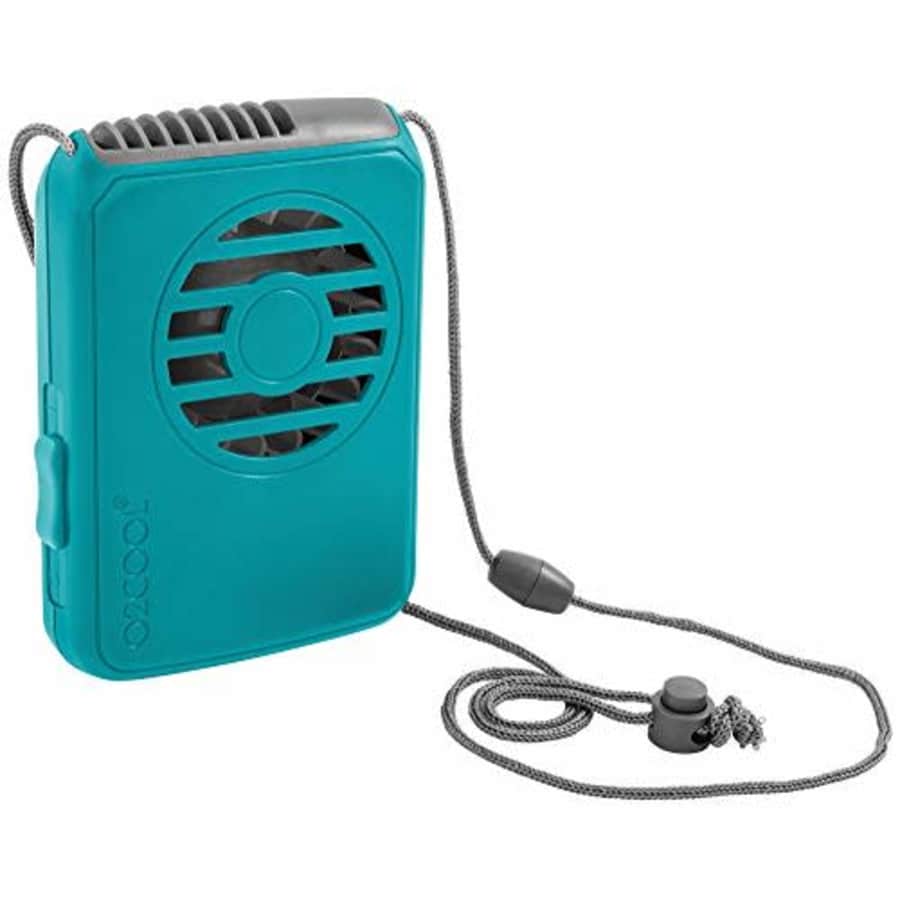 O2COOL Neck Personal Travel Battery Powered Cooling Fan, Single Pack (Teal) for $11 O2COOL Neck Personal Travel Battery Powered Cooling Fan, Single Pack (Teal) for $11