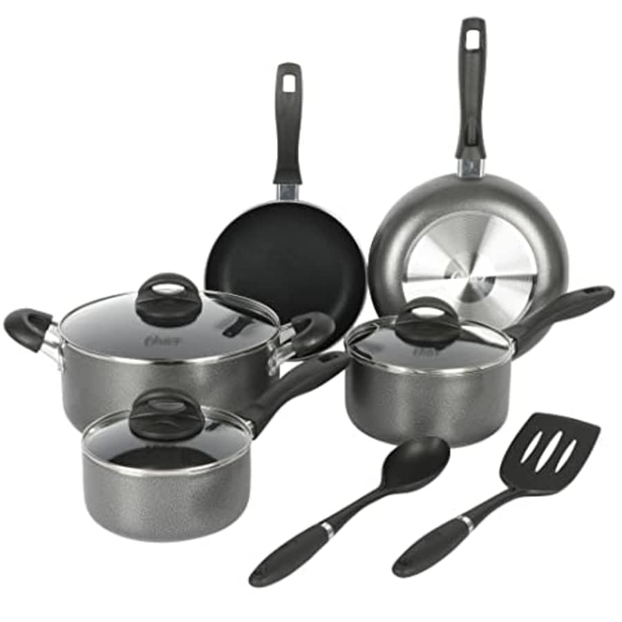 Oster Clairborne 10 Piece Aluminum Cookware Set W/Tools,Black for $72