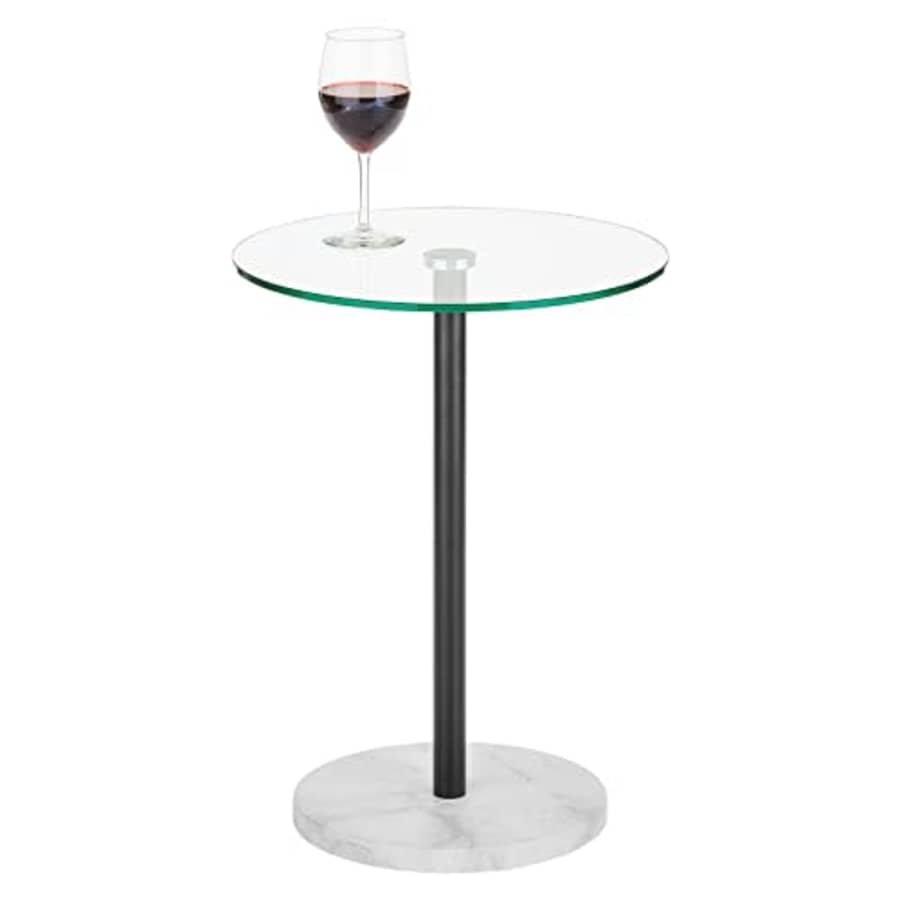 mDesign Glass Top Side/End Drink Table - Tall Modern Round Accent Metal Nightstand Furniture for for $58