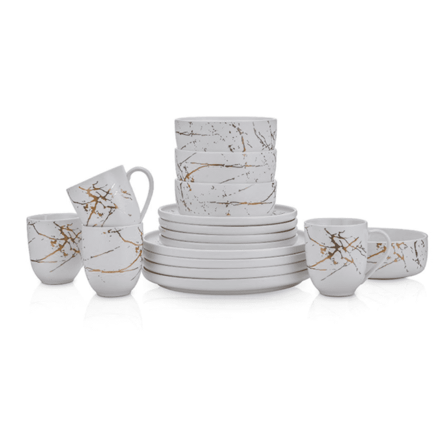 Stone Lain Gold Splash 16-Piece Porcelain Dinnerware Set for $73 Stone Lain Gold Splash 16-Piece Porcelain Dinnerware Set for $73
