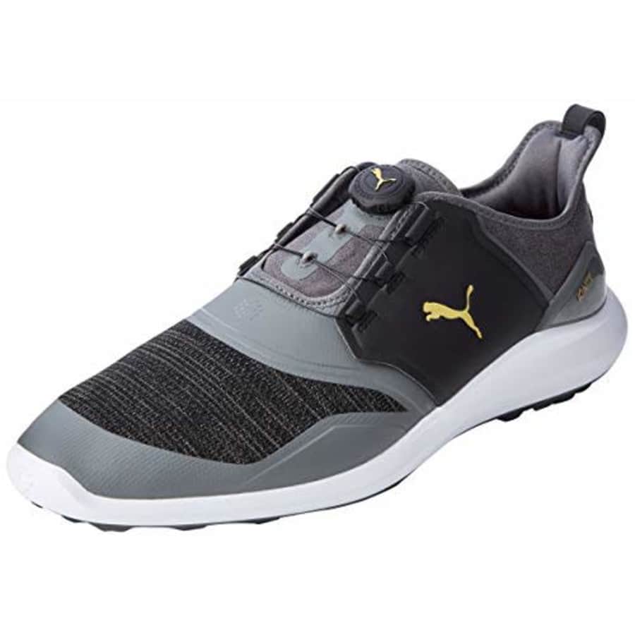 Puma Men's Golf Shoes, Black (Quiet Shade Team Gold Black 02), 7.5 for $80