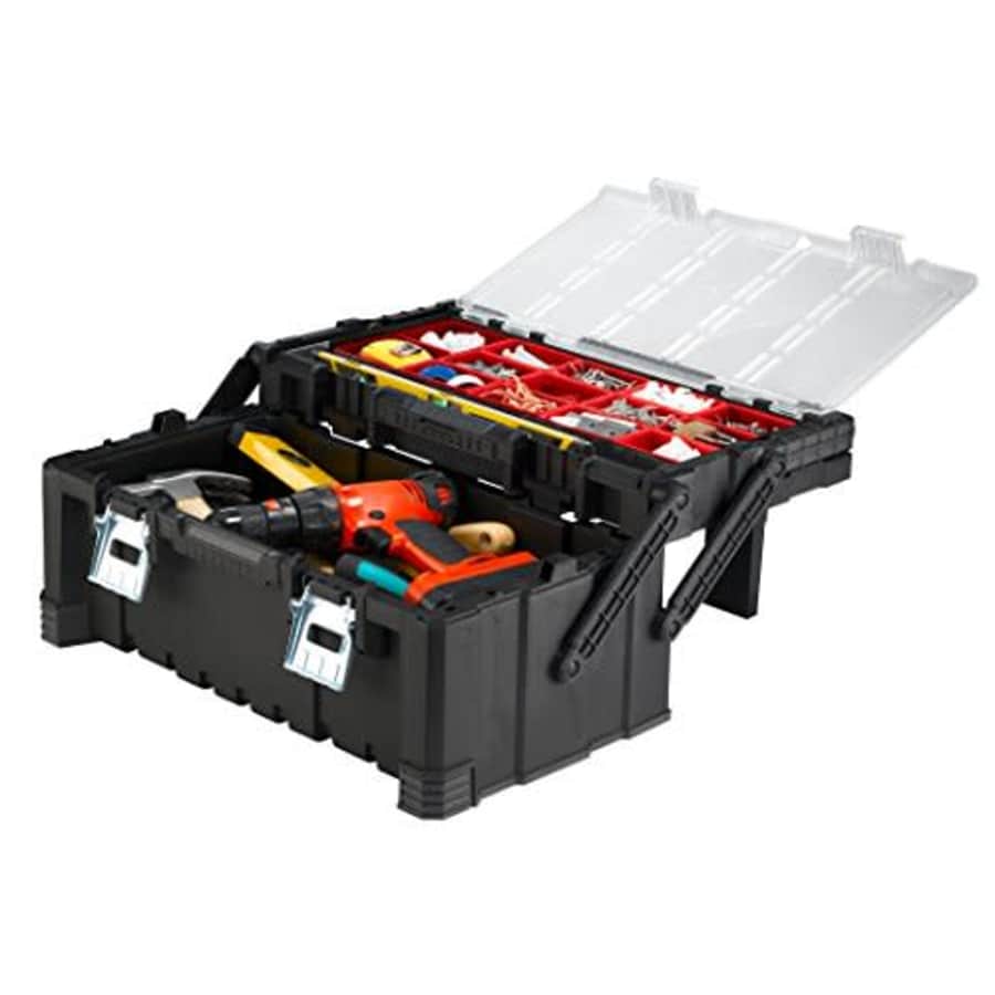 KETER 22 Inch Cantilever Plastic Portable Tool Box Organizer with Metal Latches for Small Parts, for $110