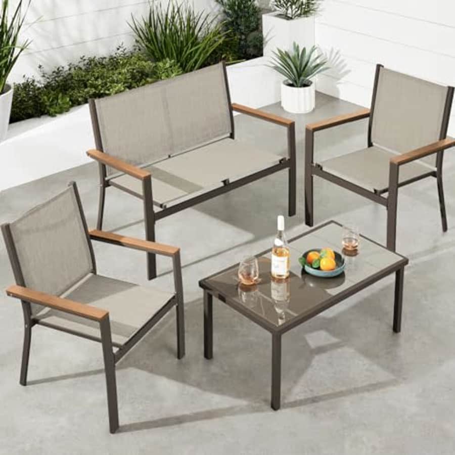 Best Choice Products 4-Piece Outdoor Textilene Patio Conversation Set, Backyard Furniture for $150