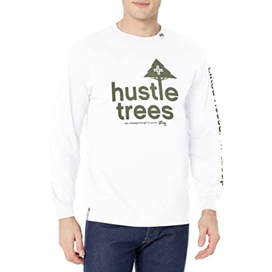 LRG Men's Long Sleeve Graphic Logo T-Shirt, Hustle Trees White, 4X for $20