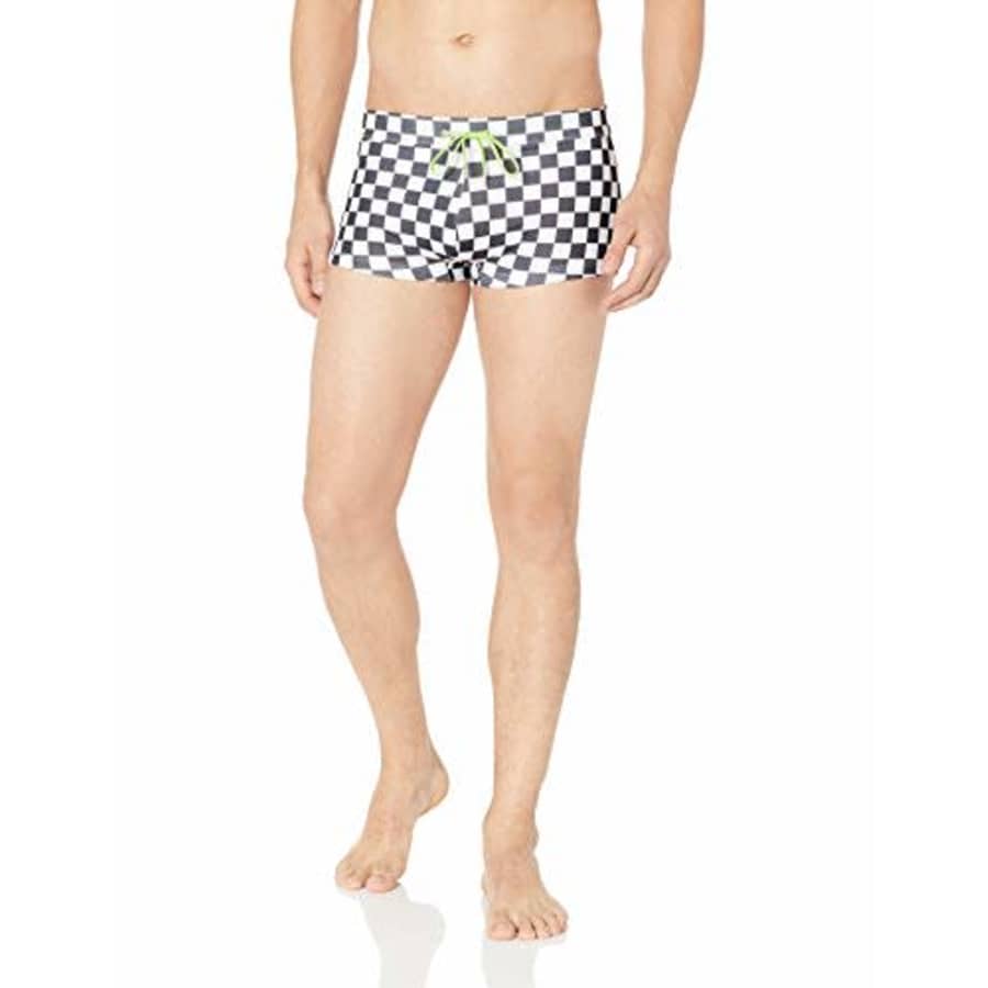 2(X)IST Men's Cabo Pattern Swim Trunk Swimwear, Check/Black/White, Medium for $62