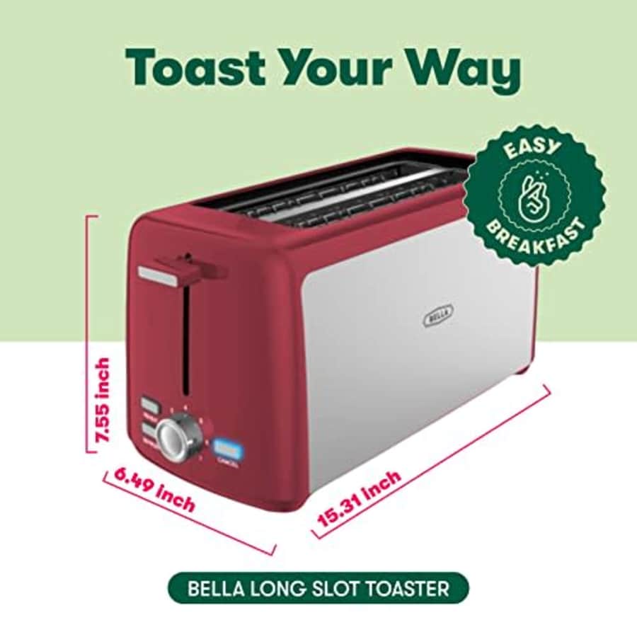 BELLA 4 Slice Long Slot Toaster, Stainless Steel and Red for $45
