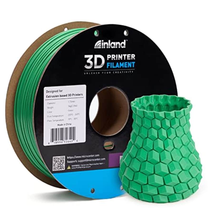 Inland 1.75mm Green PETG 3D Printer Filament, Dimensional Accuracy +/- 0.03 mm - 1kg Spool (2.2 lbs) for $25 Inland 1.75mm Green PETG 3D Printer Filament, Dimensional Accuracy +/- 0.03 mm - 1kg Spool (2.2 lbs) for $25