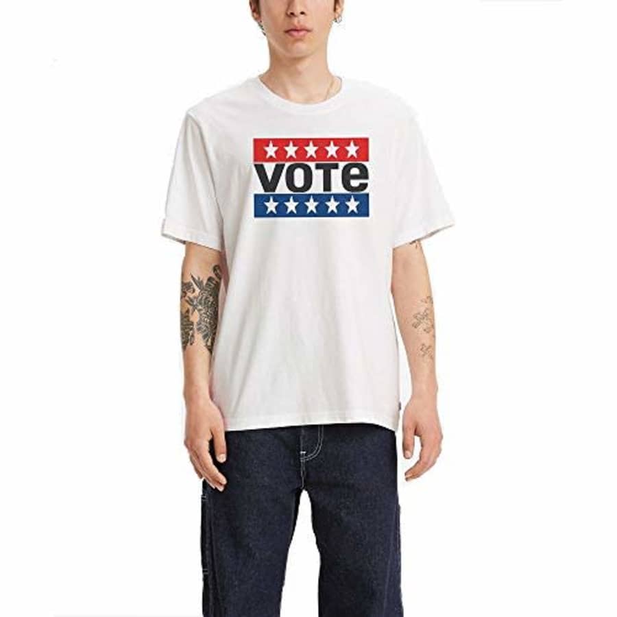 Levi's Men's Vote Relaxed Fit Tee Shirt, White, Medium for $18