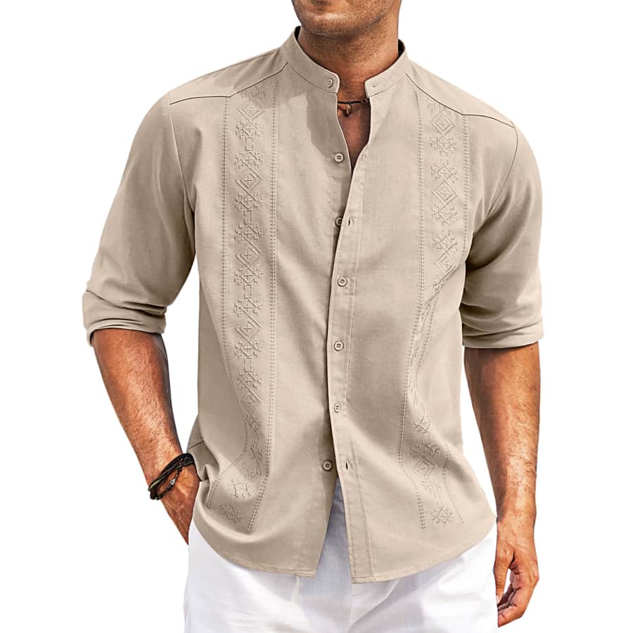 Coofandy Men's Cuban Guayabera Collarless Shirt for $10 Coofandy Men's Cuban Guayabera Collarless Shirt for $10