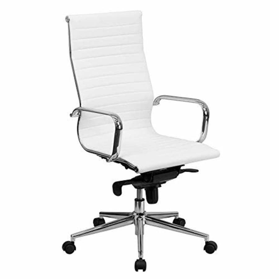 Flash Furniture High Back White Ribbed LeatherSoft Executive Swivel Office Chair with Knee-Tilt for $145