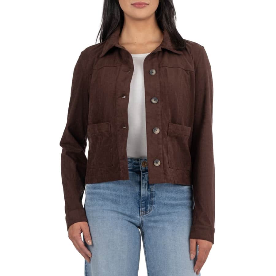 KUT from the Kloth Women's Maddie Faux Suede Trucker Jacket for $79 KUT from the Kloth Women's Maddie Faux Suede Trucker Jacket for $79