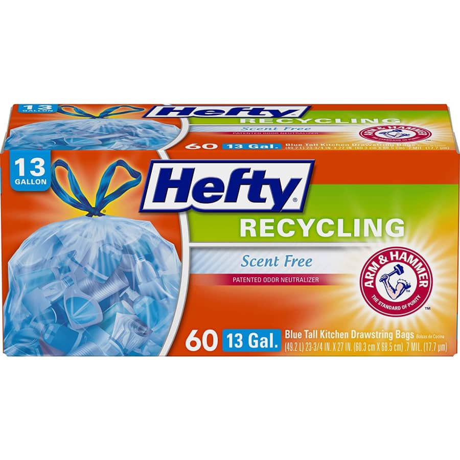 Hefty 13-Gallon Recycling Trash Bags 60-Pack for $9