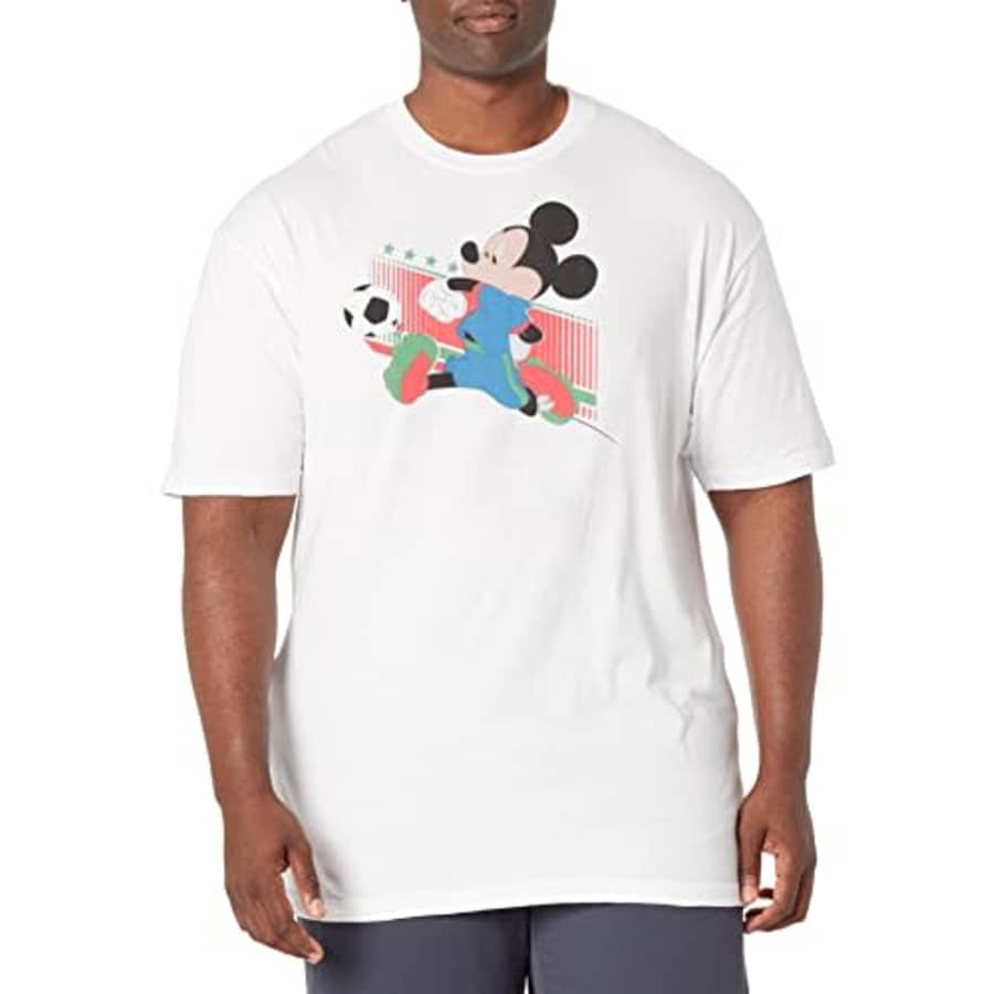 Disney Big & Tall Classic Mickey Italy Kick Men's Tops Short Sleeve Tee Shirt, White, XX-Large Tall for $22