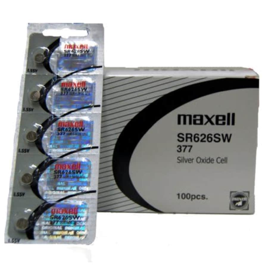 1 Box of 100 Maxell 1.55v Silver Oxide Watch Batteries 377 SR626SW for $40 1 Box of 100 Maxell 1.55v Silver Oxide Watch Batteries 377 SR626SW for $40