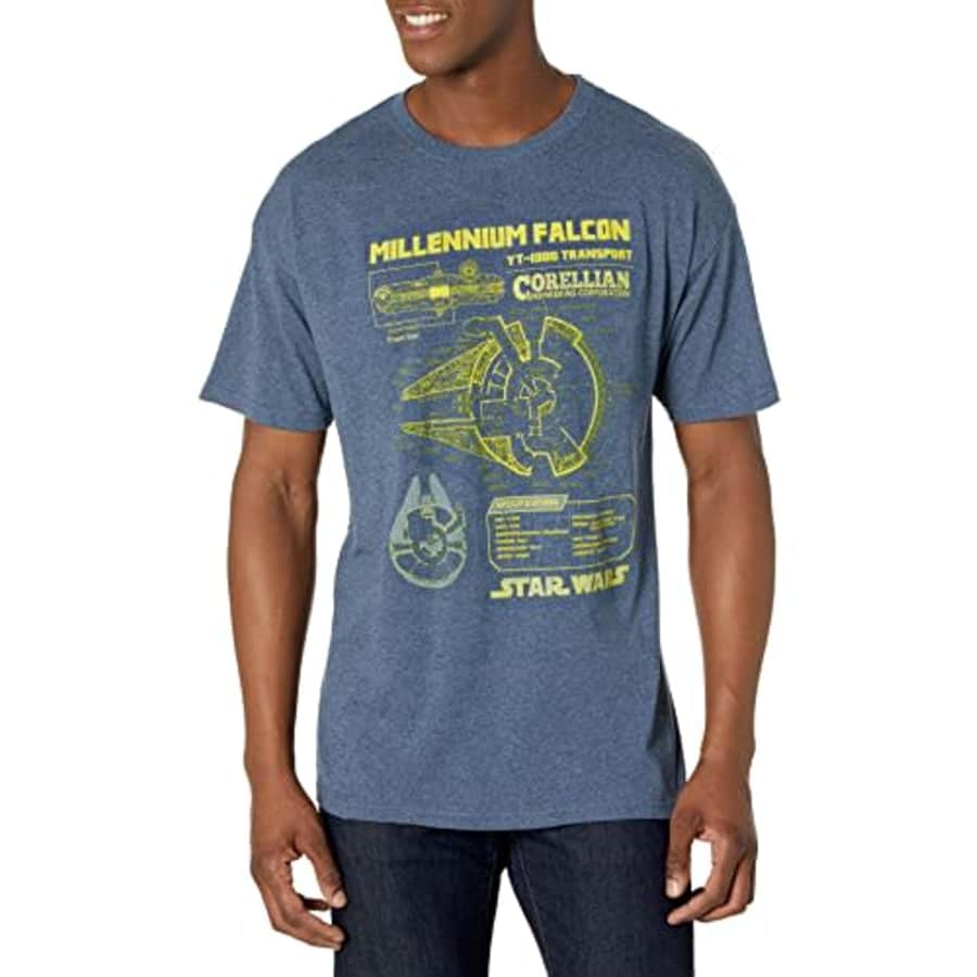Star Wars Men's Falcon Schematics T-Shirt, Navy Blue Heather, Medium for $22