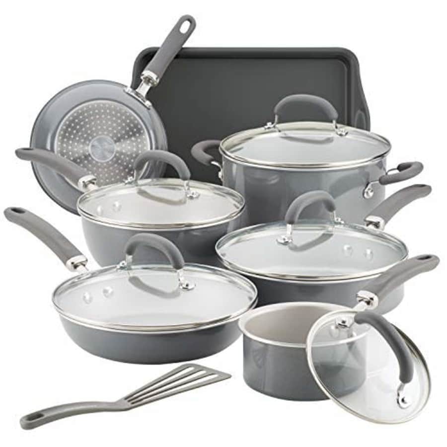Rachael Ray Create Delicious Nonstick Cookware Pots and Pans Set, 13 Piece, Gray Shimmer for $138 Rachael Ray Create Delicious Nonstick Cookware Pots and Pans Set, 13 Piece, Gray Shimmer for $138
