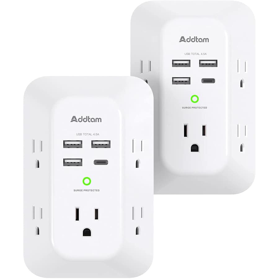 Addtam 5-Outlet USB Wall Charger Surge Protector 2-Pack for $24 Addtam 5-Outlet USB Wall Charger Surge Protector 2-Pack for $24