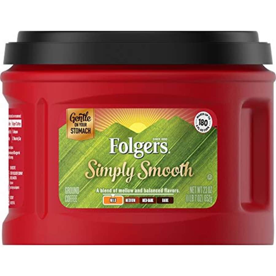 Folgers Simply Smooth Ground Coffee, Mild Roast, 23 Ounce (Pack of 6), Packaging May Vary for $62 Folgers Simply Smooth Ground Coffee, Mild Roast, 23 Ounce (Pack of 6), Packaging May Vary for $62