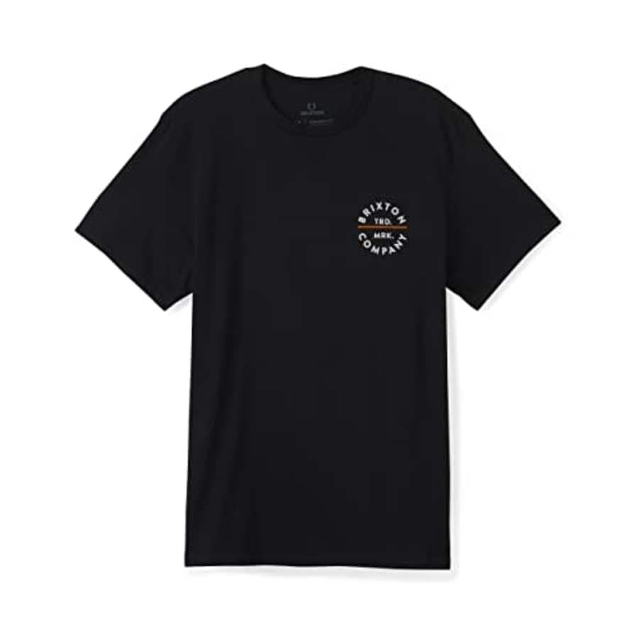 Brixton Men's Pledge Long Sleeve Standard T-Shirt, Black/Orange, Small for $20