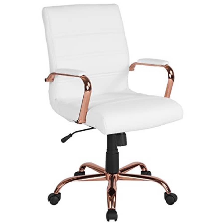 Flash Furniture Mid-Back White LeatherSoft Executive Swivel Office Chair with Rose Gold Frame and for $204 Flash Furniture Mid-Back White LeatherSoft Executive Swivel Office Chair with Rose Gold Frame and for $204