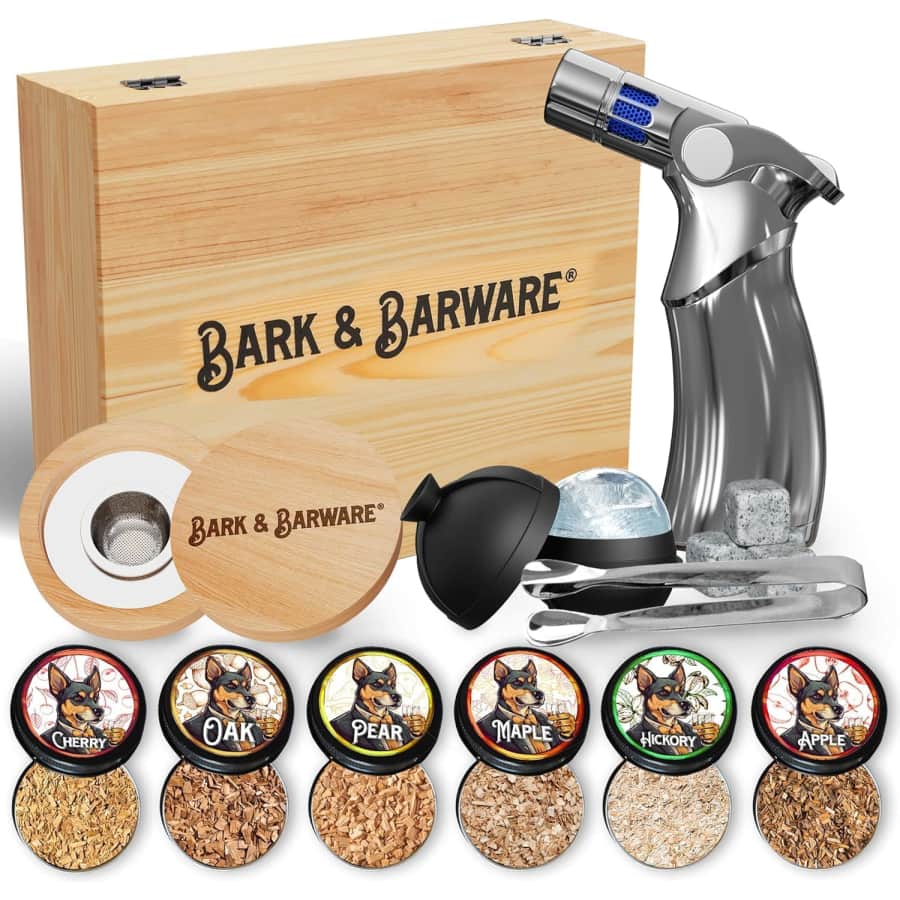 Bark & Barware Premium Cocktail Smoker Kit w/ Torch & 6 Wood Chip Flavors for $32