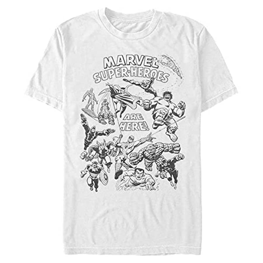 Marvel Men's Universe Heroes T-Shirt, White, Small for $19 Marvel Men's Universe Heroes T-Shirt, White, Small for $19