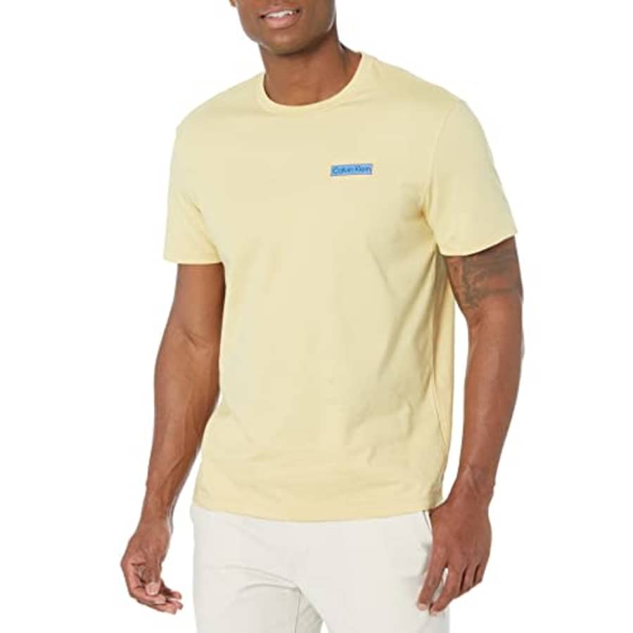 Calvin Klein Men's Relaxed Fit Box Logo Crewneck T-Shirt, Butter, Medium for $22
