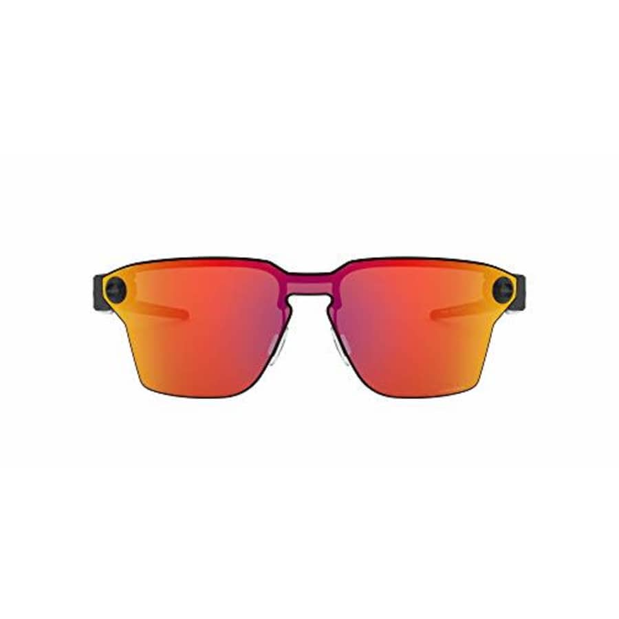 Oakley Men's OO4139 Lugplate Metal Square Sunglasses, Polished Black/Prizm Ruby, 39 mm for $195