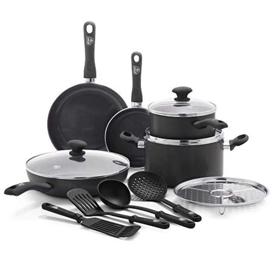 GreenLife Soft Grip Diamond Healthy Ceramic Nonstick, Cookware Pots and Pans Set, 13 Piece, Black for $81 GreenLife Soft Grip Diamond Healthy Ceramic Nonstick, Cookware Pots and Pans Set, 13 Piece, Black for $81