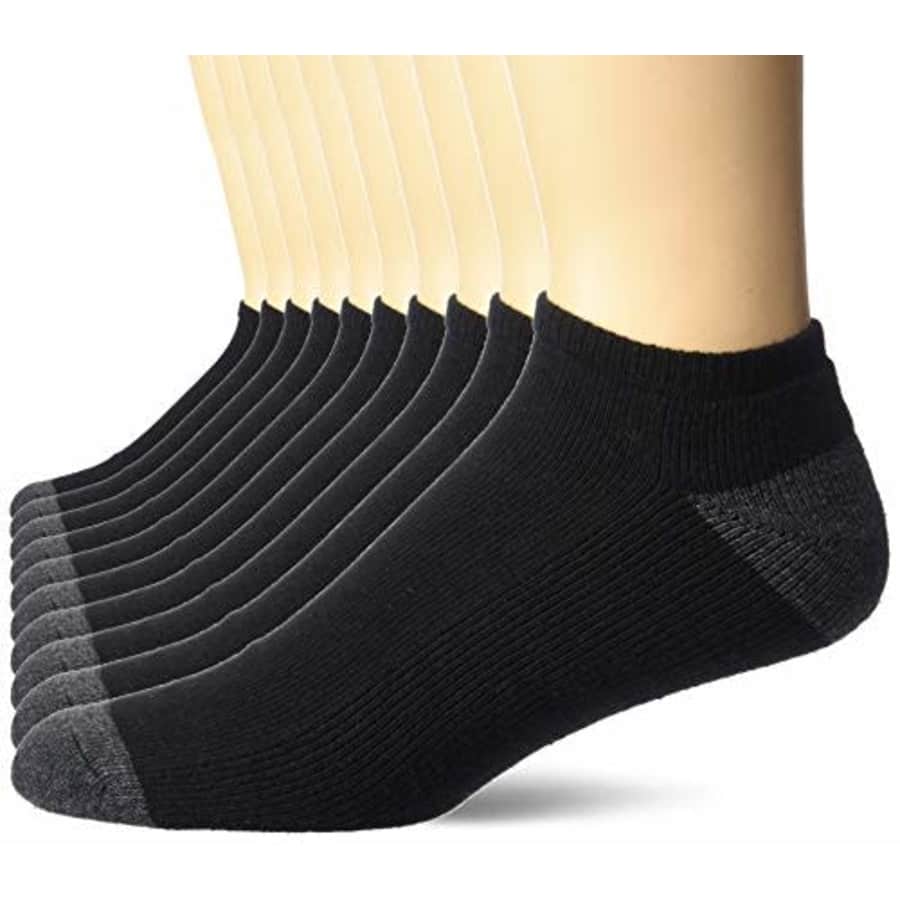 Amazon Essentials Men's Cotton Cushioned Low Cut Socks, Pack of 10, Black, 12-14 for $16