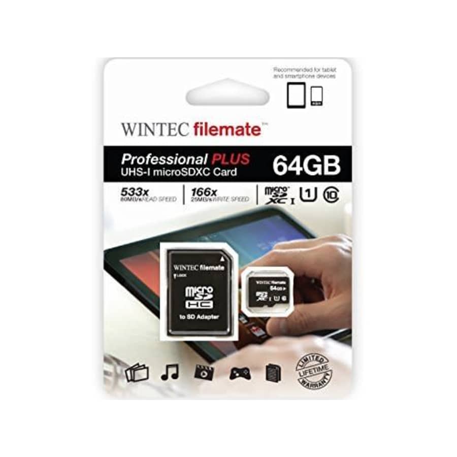 Filemate Professional Plus 64GB microSDXC UHS-I U1 Class 10 Flash Memory Card with SD Adapter for $17