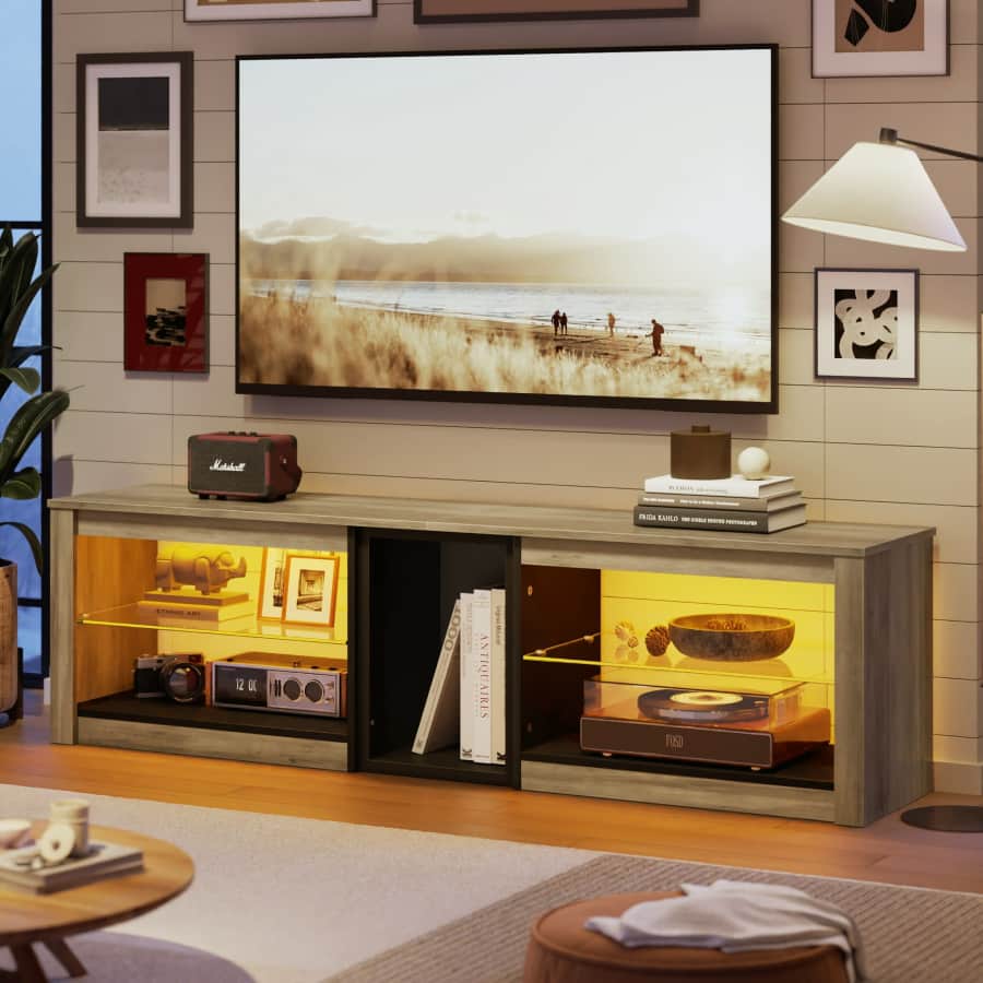 Bestier 70" TV Stand w/ LED Lighting for $80