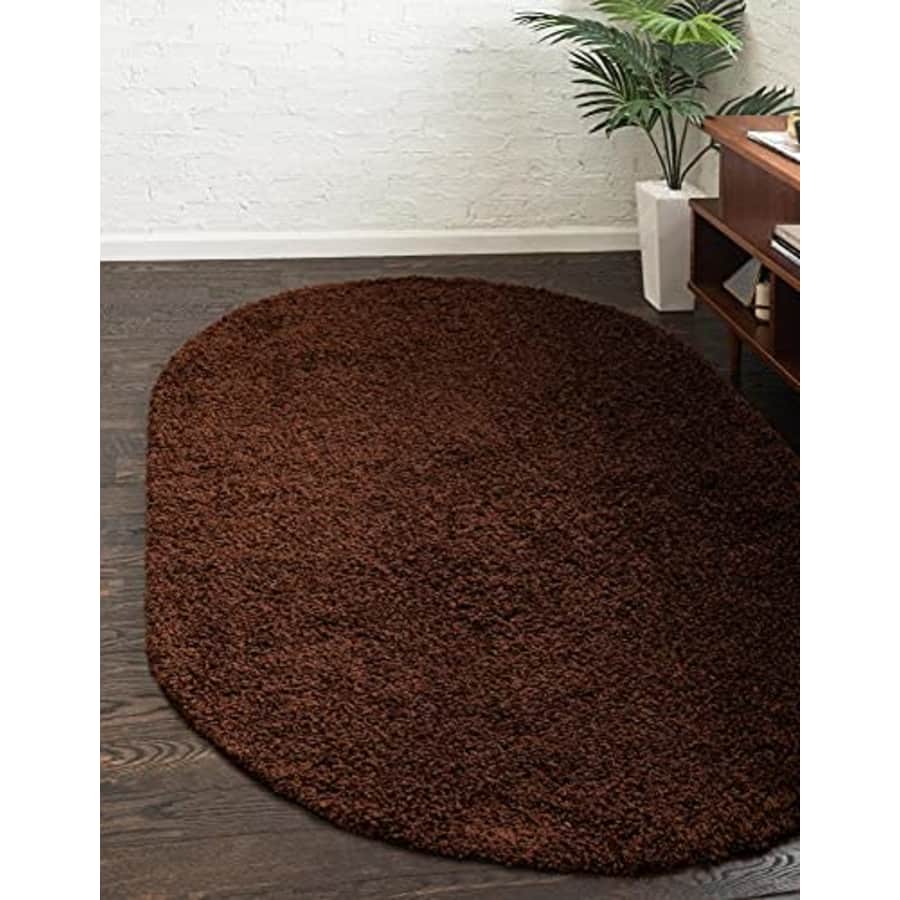Unique Loom Solid Shag Collection Area Rug (5' 1" x 8' Oval, Chocolate Brown) for $59