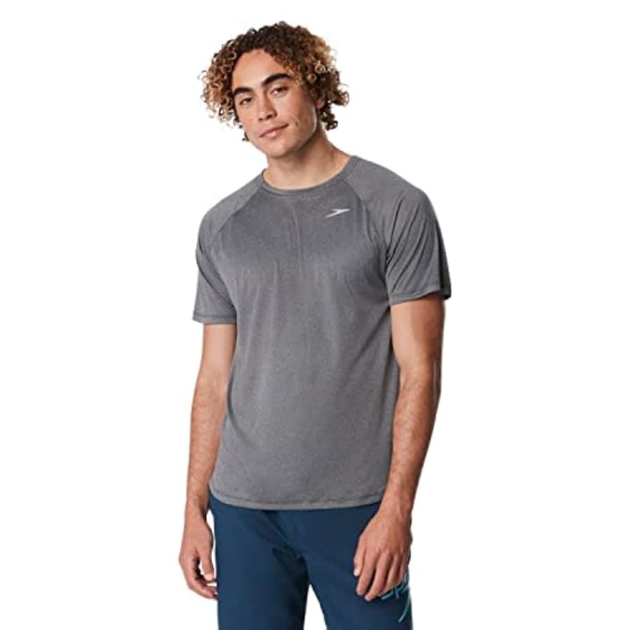 Speedo Men's Standard Uv Swim Shirt Short Sleeve Fitness Rashguard, Black Heather, X-Large for $18 Speedo Men's Standard Uv Swim Shirt Short Sleeve Fitness Rashguard, Black Heather, X-Large for $18