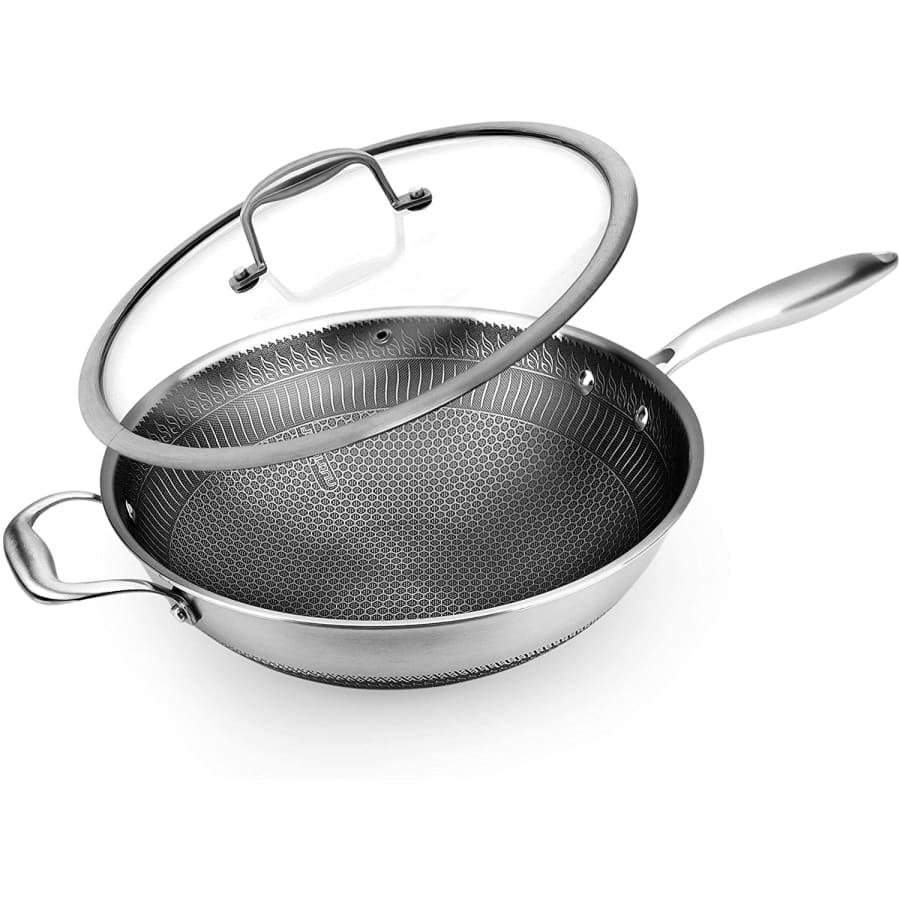 NutriChef 12" Nonstick Tri-ply Stainless Steel Wok w/ Lid for $64