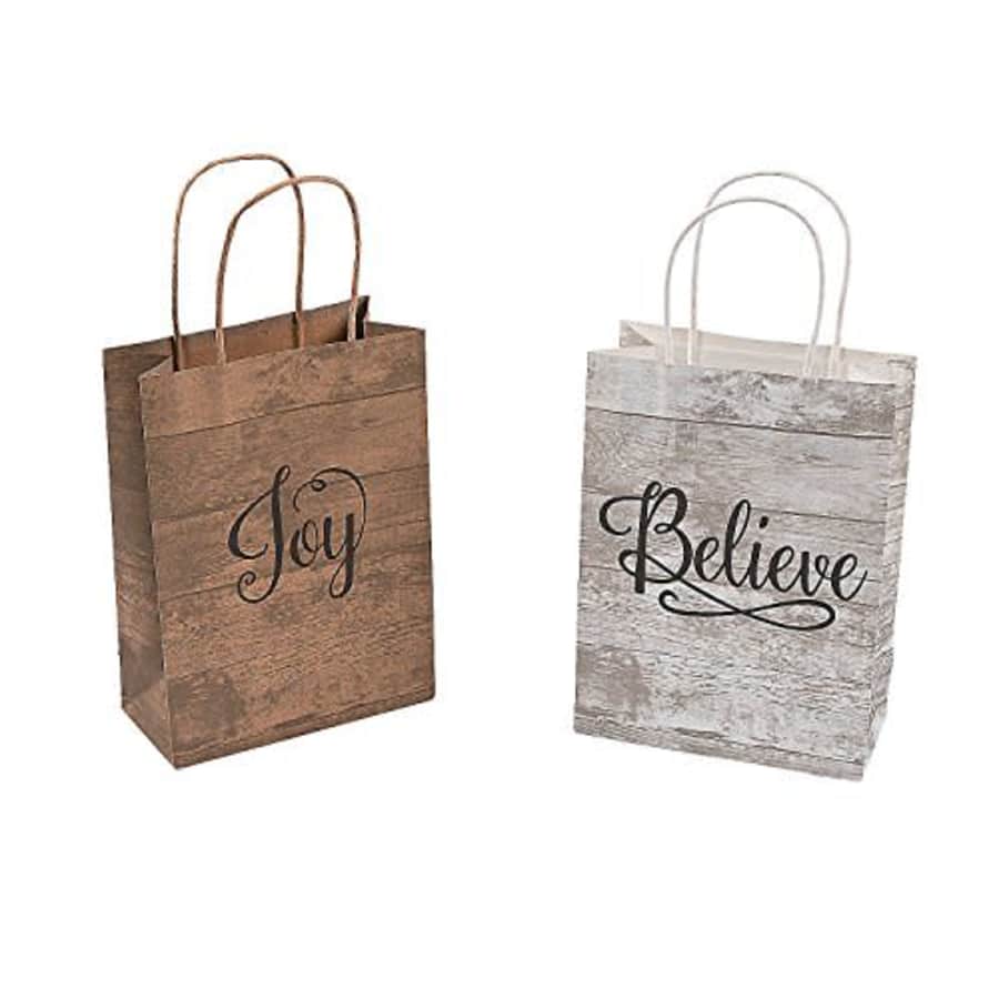 Fun Express Rustic Religious Kraft Bags for Christmas - Set of 12 Joy and Believe Bags - Gift and for $10