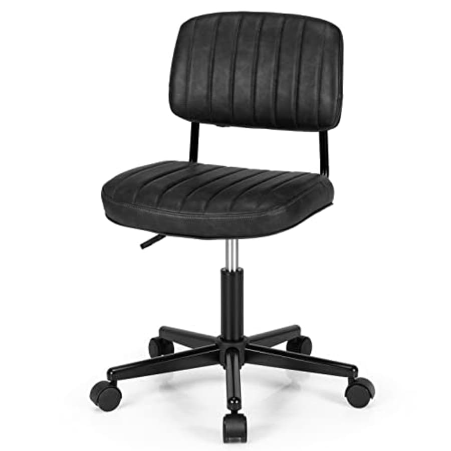 COSTWAY Leisure Home Office Chair, Armless PU Leather Swivel Task Chair, Height Adjustable Rolling for $84