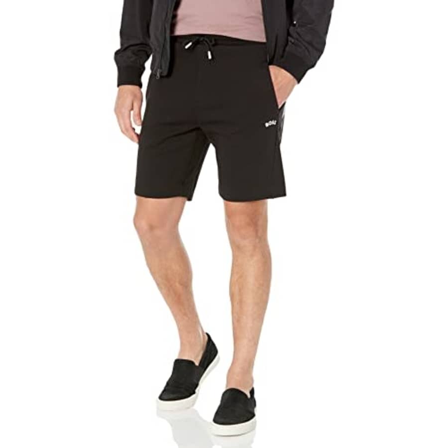 BOSS Men's Regular Fit Jersey Shorts, Black Tar, Large for $50 BOSS Men's Regular Fit Jersey Shorts, Black Tar, Large for $50