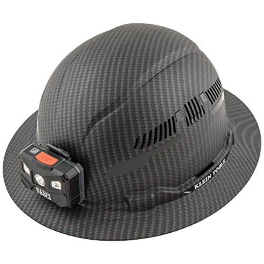 Klein Tools 60347 Hard Hat, Vented Full Brim, Class C, Premium KARBN Pattern, Rechargeable Lamp, for $90