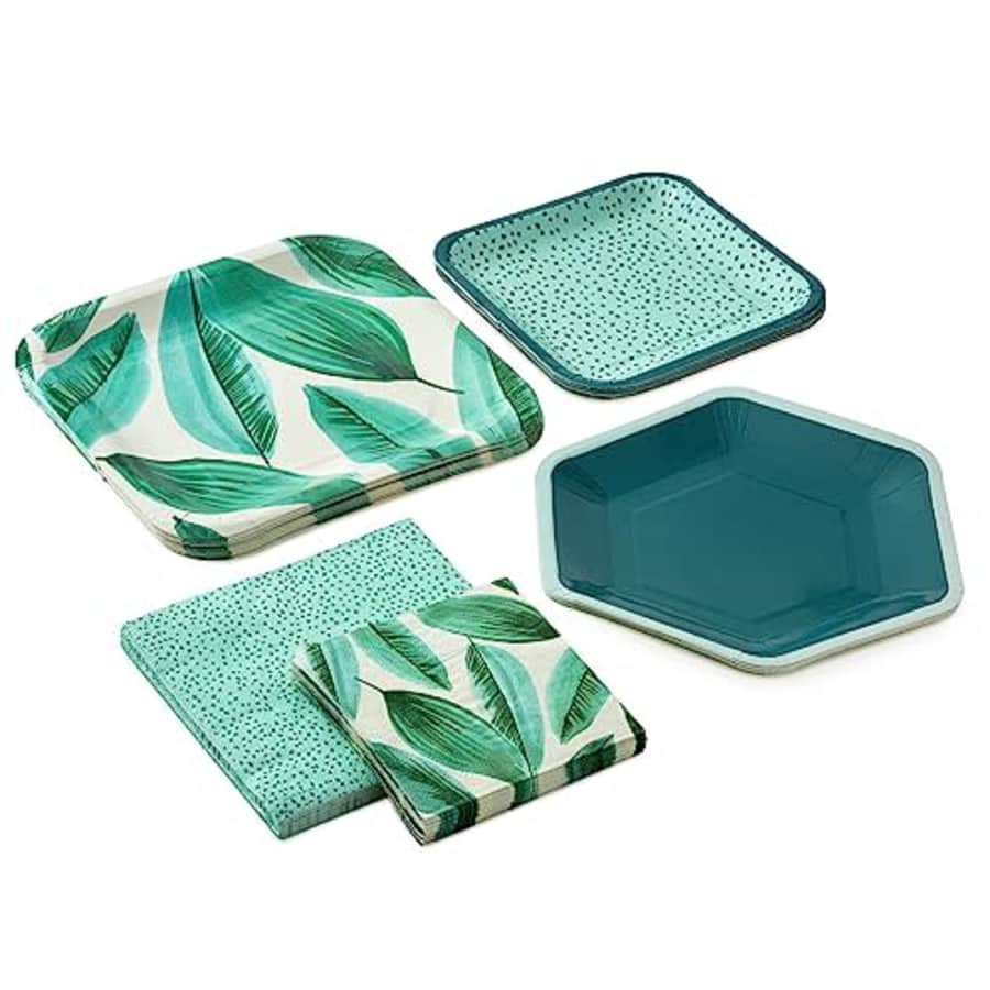 Hallmark Palm Leaves Party Supplies (16 Square Dinner Plates, 8 Square Dessert Plates, 8 Hexagonal for $17 Hallmark Palm Leaves Party Supplies (16 Square Dinner Plates, 8 Square Dessert Plates, 8 Hexagonal for $17