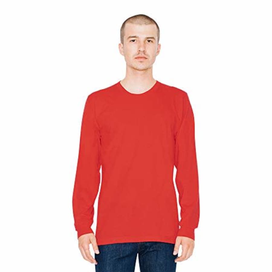 American Apparel Men's Fine Jersey Crewneck Long Sleeve T-Shirt, Red, Large for $13