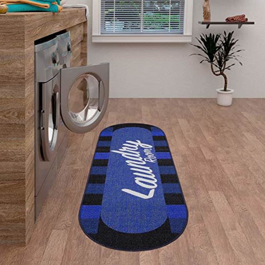 Ottomanson Laundry Collection Area Rug, 20"X59" Oval, Navy Checkered, Blue Checker,, ,, for $38