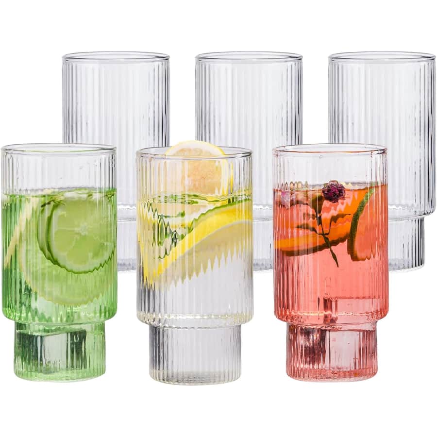 Wlasss Ribbed Drinking Glasses Set of 6 for $13