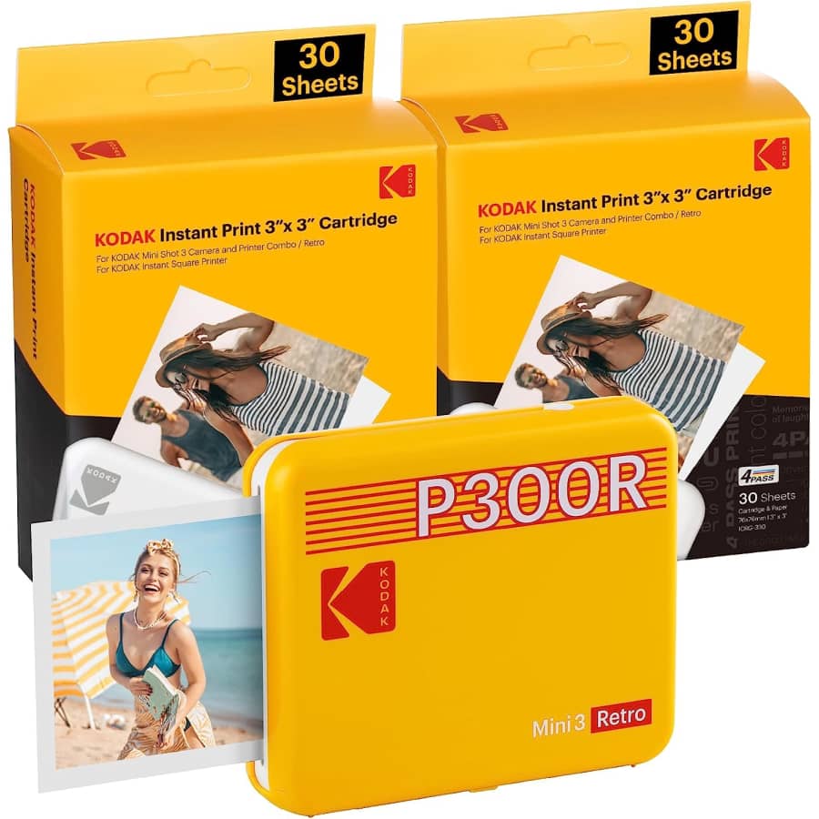 Kodak Mini 3 Retro 4PASS Portable Photo Printer + 68 Photo Sheets for $110