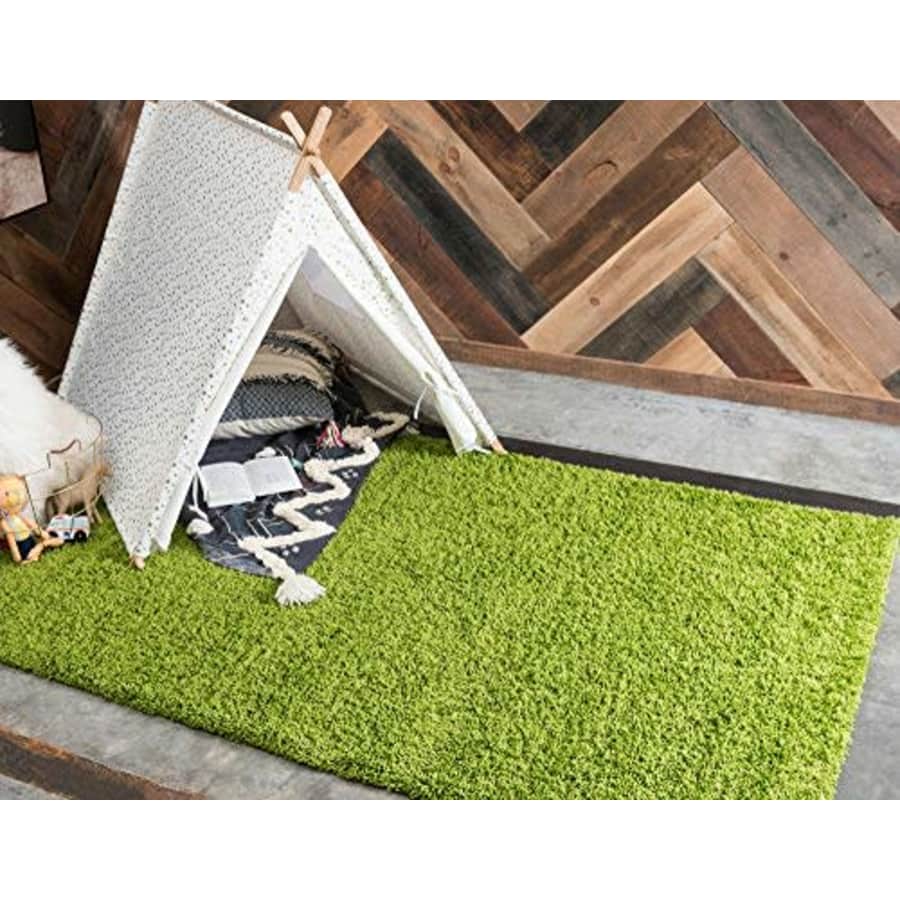 Unique Loom Solo Solid Shag Collection Modern Plush Grass Green Area Rug (7' 0 x 10' 0) for $88