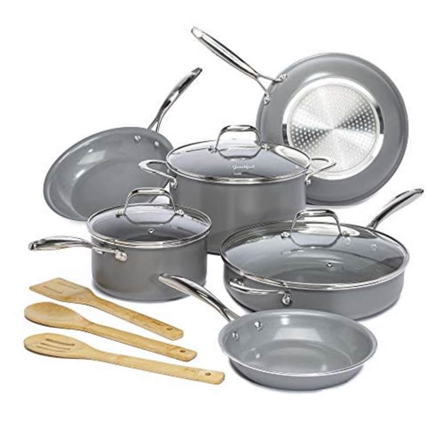 Goodful 12 Piece Cookware Set with Titanium-Reinforced Premium Non-Stick Coating, Dishwasher Safe, for $88