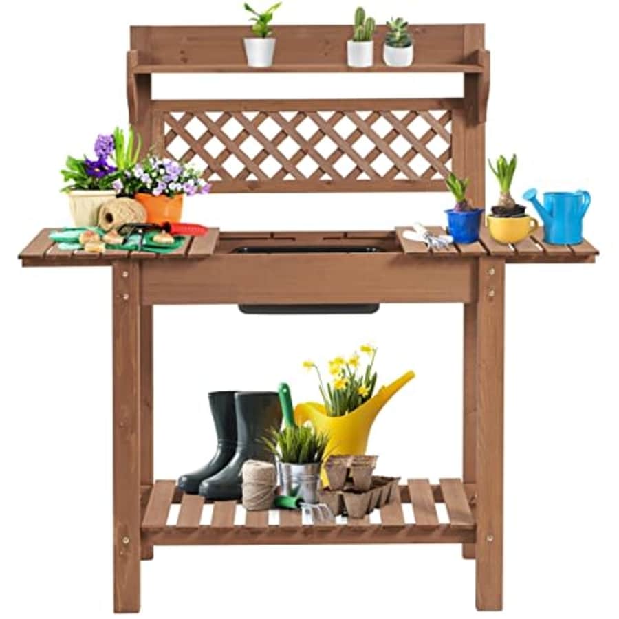 Yaheetech Potting Bench Table Outdoor Garden Horticulture Wooden Workstation Benches w/Sliding for $93